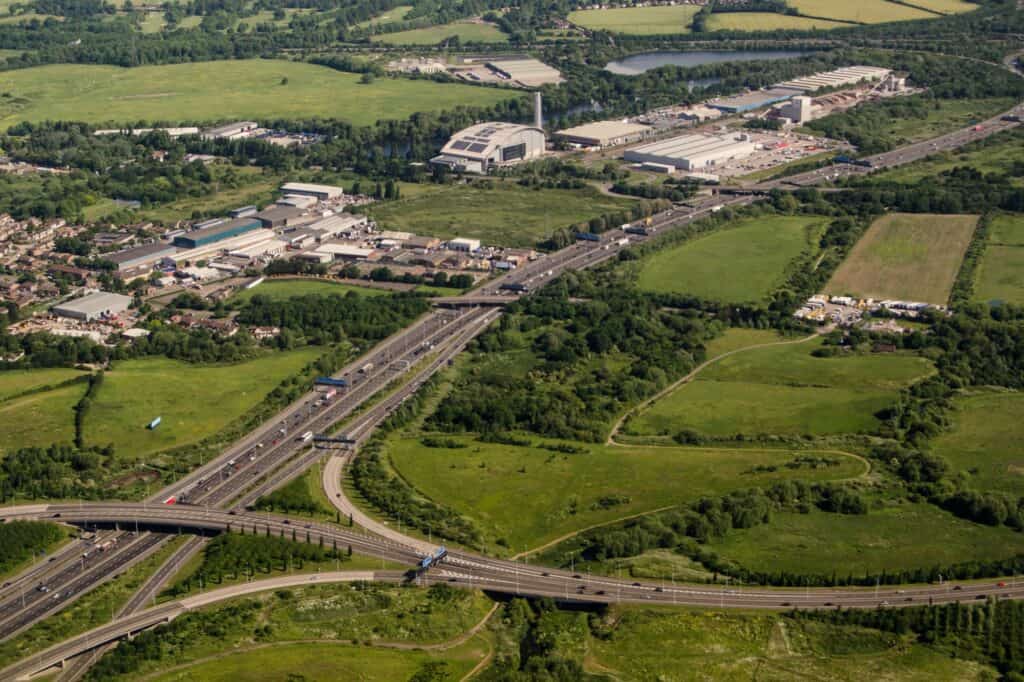 Aerial view of M25: West London