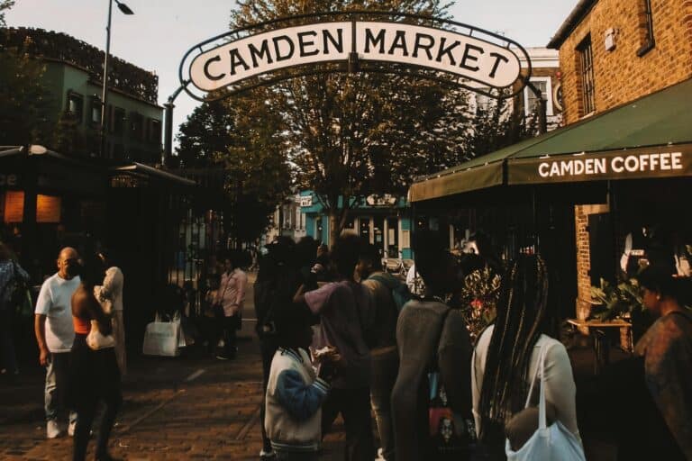 Camden Market sign of the bustling market in the concept of 'local shops and markets in West London'.