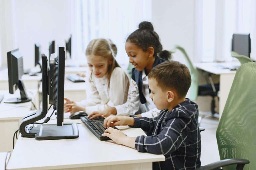 Young students using the computer
