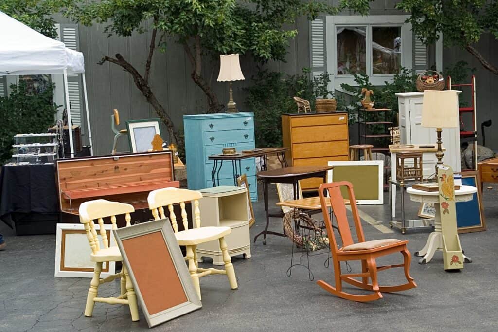 Second-hand furniture on display