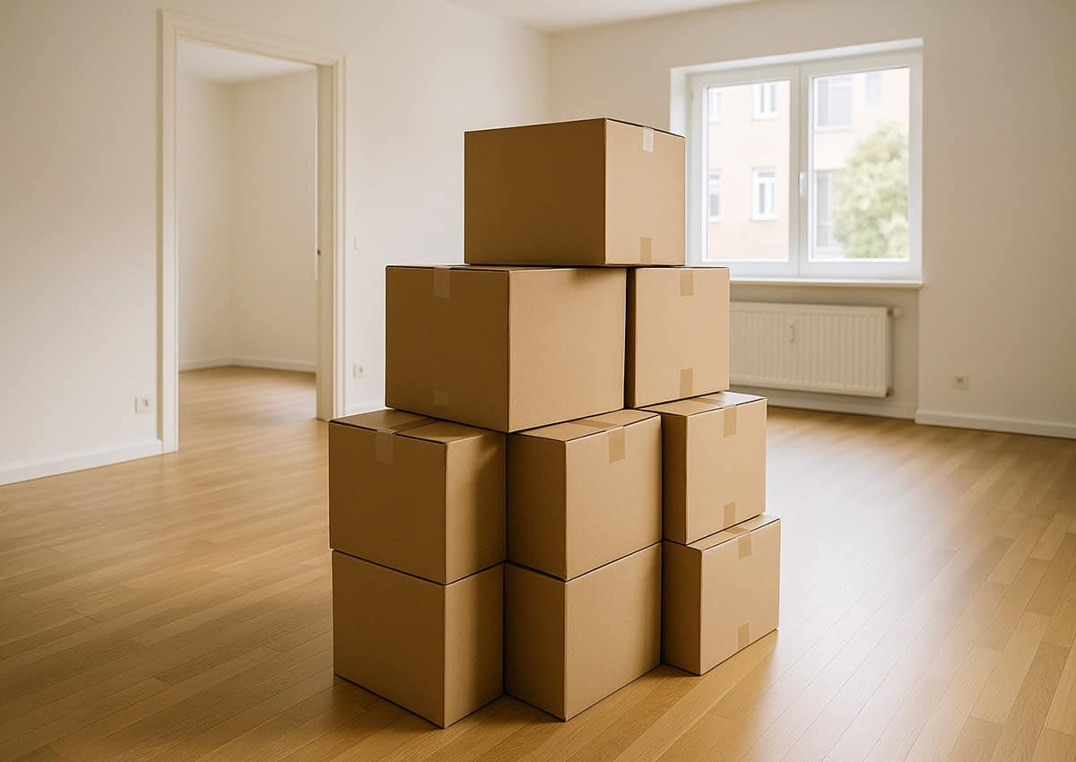 Stack of cardboard boxes inside a room