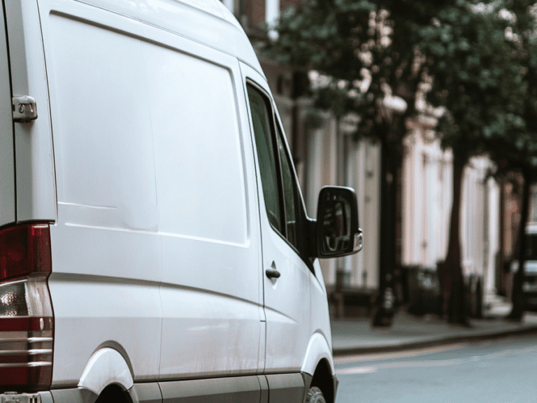 A white home removals van speeding the West London street