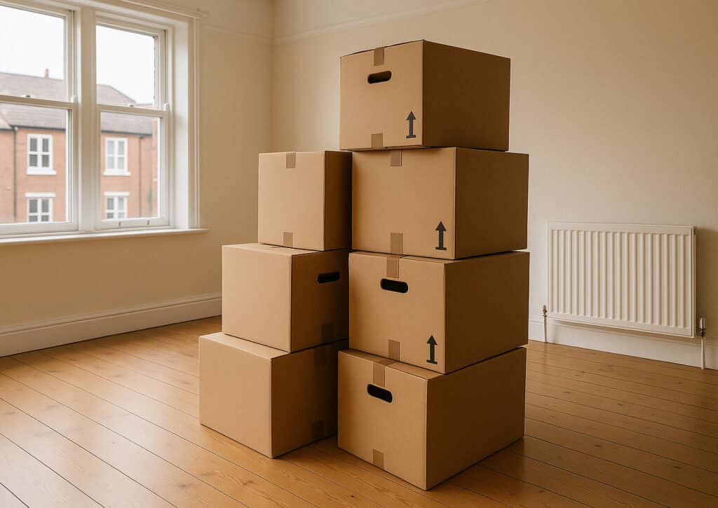 stack of boxes in an empty flat