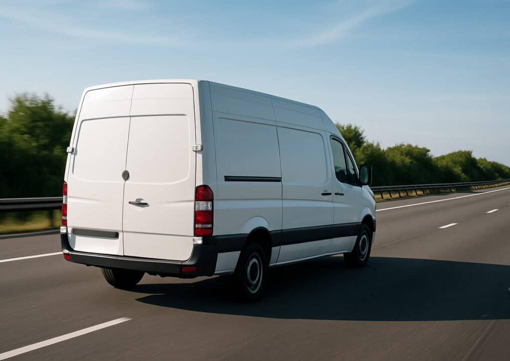 white van on the road