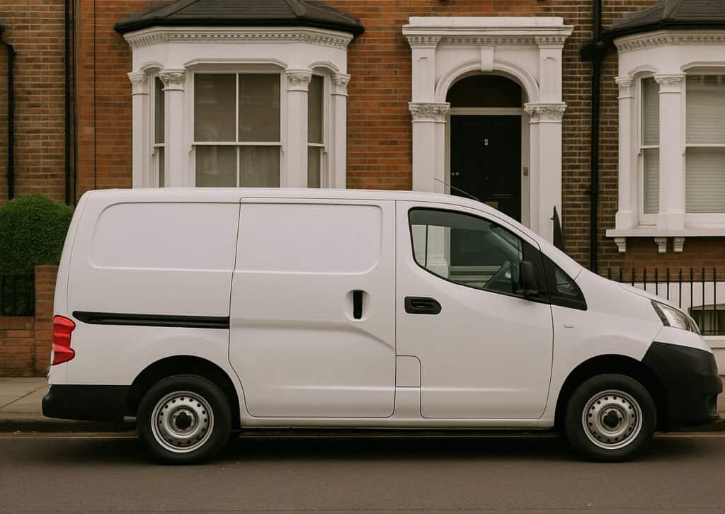 white van parked outside a house
